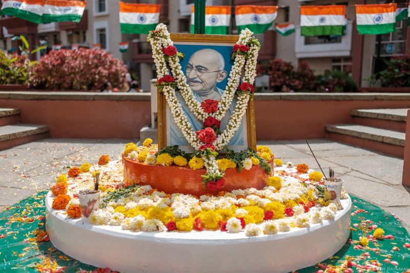 Gandhi-photo-at-an-Indepndence-day-celebrations