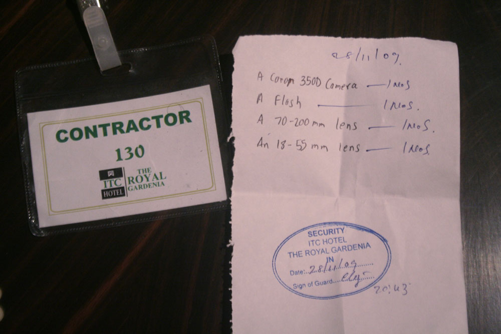 My contractor badge and List of things I was carrying inside.